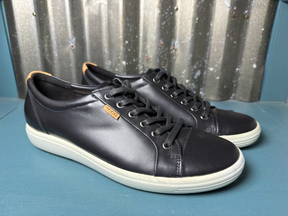 ECCO Soft 7 Womens Size EU 41 US 10-10.5 Sneakers Black Leather Casual Lace-Up